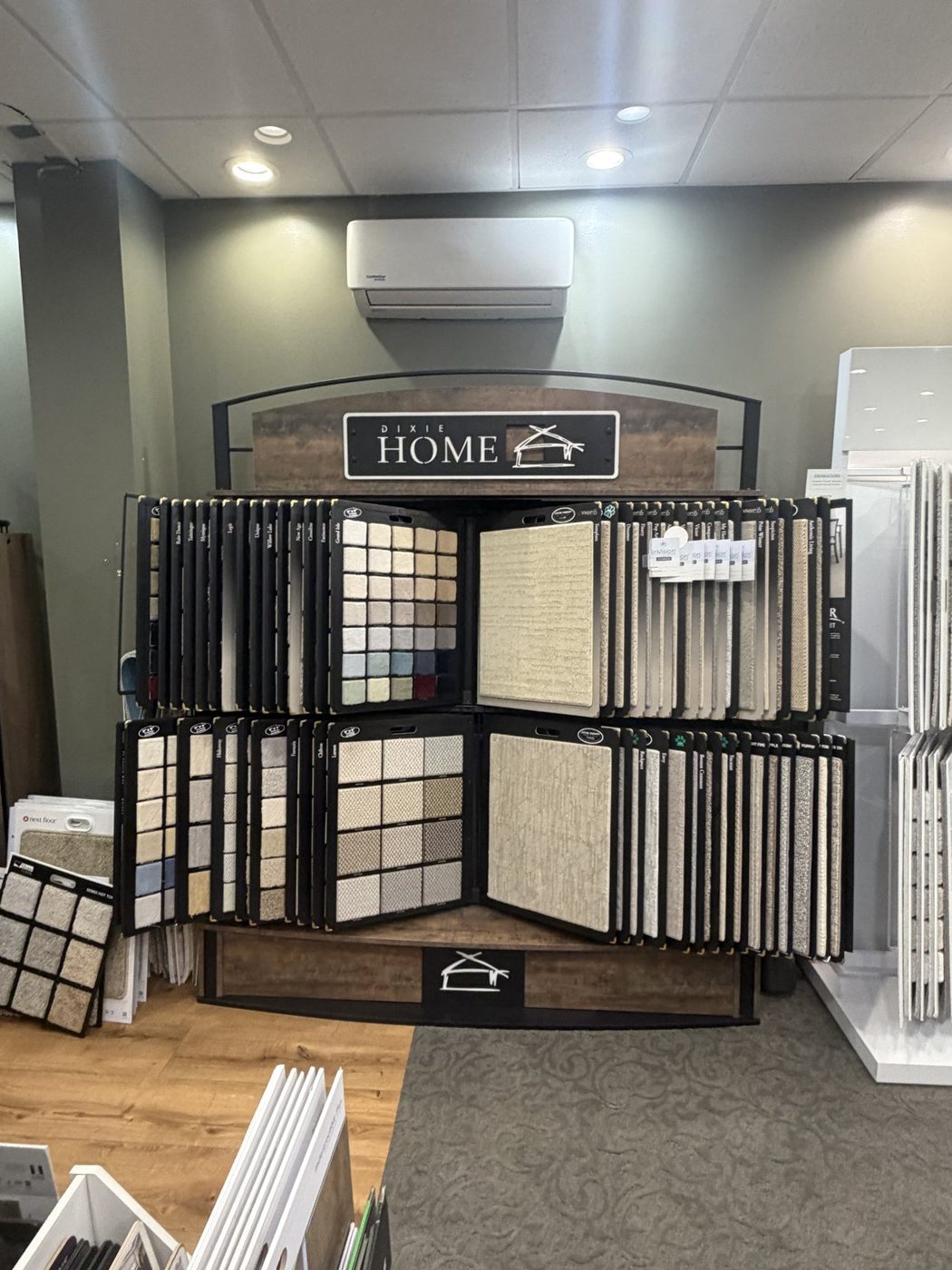 Cut pile and textured carpet samples on the showroom floor at Mississippi Pro Design Center, Pearl MS