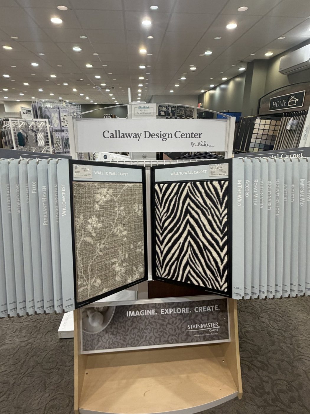 Racks of carpet samples in the Mississippi Pro Design Center showroom, 1138 Weems Street, Pearl MS